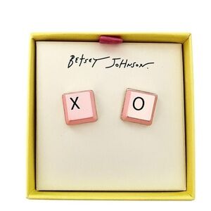 Betsey Johnson Pink Enamel XO Cube Keyboard Stud Earrings